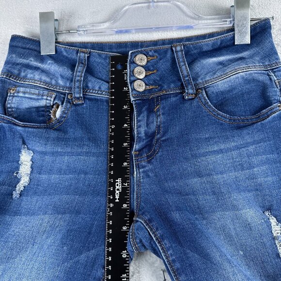 Almost Famous Skinny Jeans Mid Rise Distressed Women Size 7 Medium Wash Blue - Picture 5 of 12